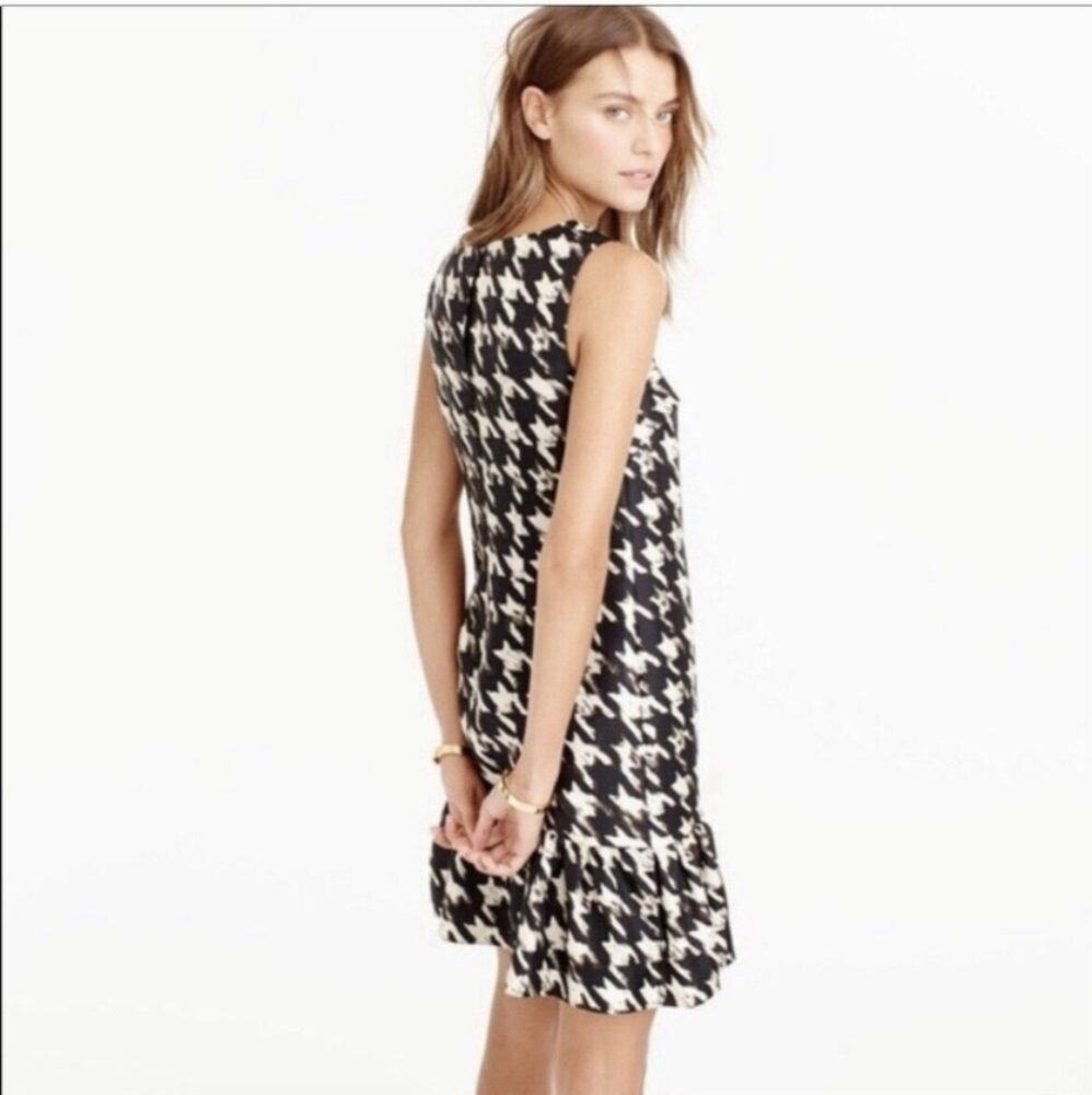 J. CREW Houndstooth 100% Silk Dress Size 6 Black/White